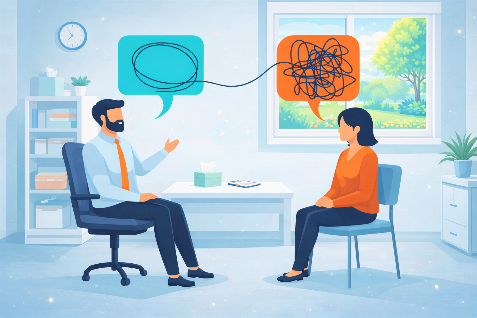 Benefits of in-person therapy: A client and therapist in a counselling room